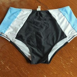 Cupshe Bikini Bottom M Blue White Black high rise.
